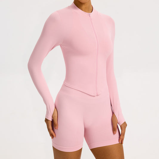 Giacca zip seamless a coste Sculptline, colore Rosa Pesca