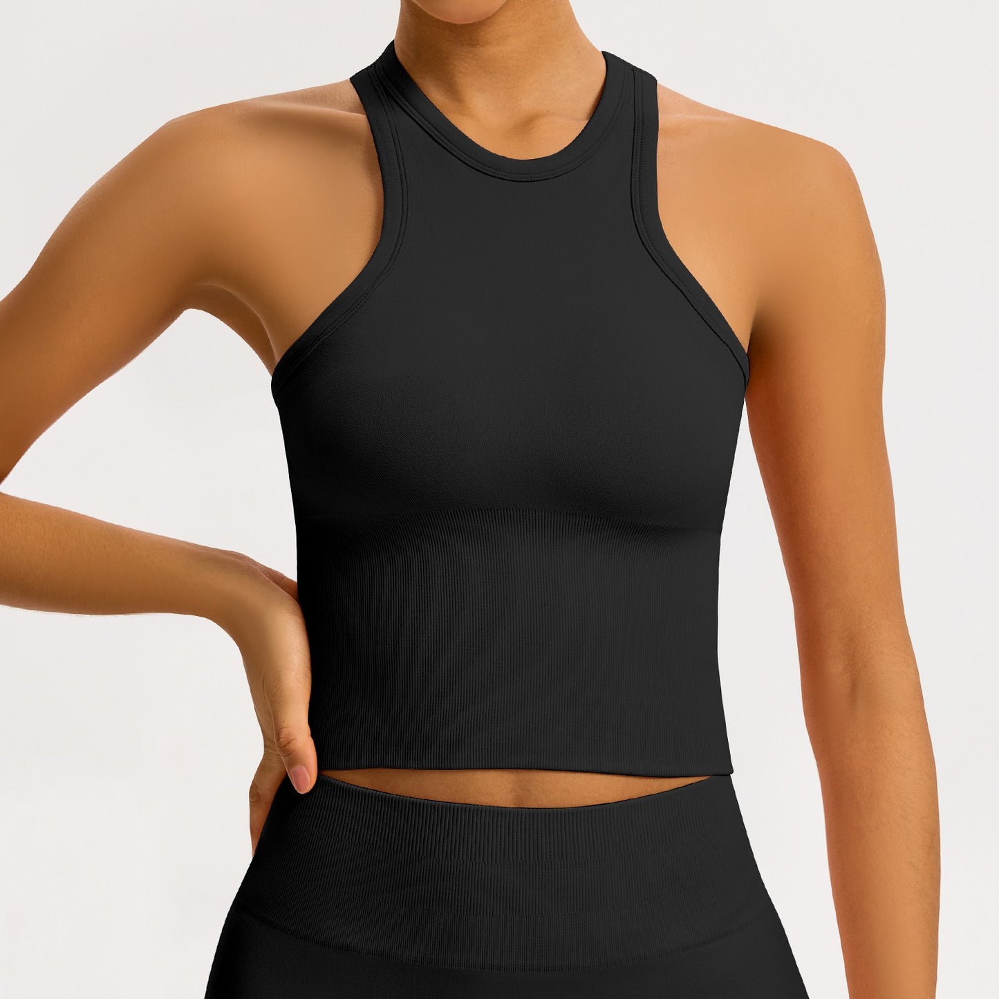 Canotta halter seamless a coste Sculptline, colore Nero