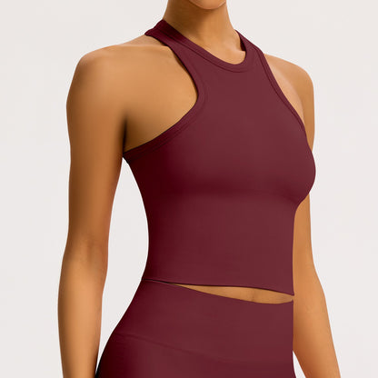 Canotta halter seamless a coste Sculptline, colore Rosso Ciliegia