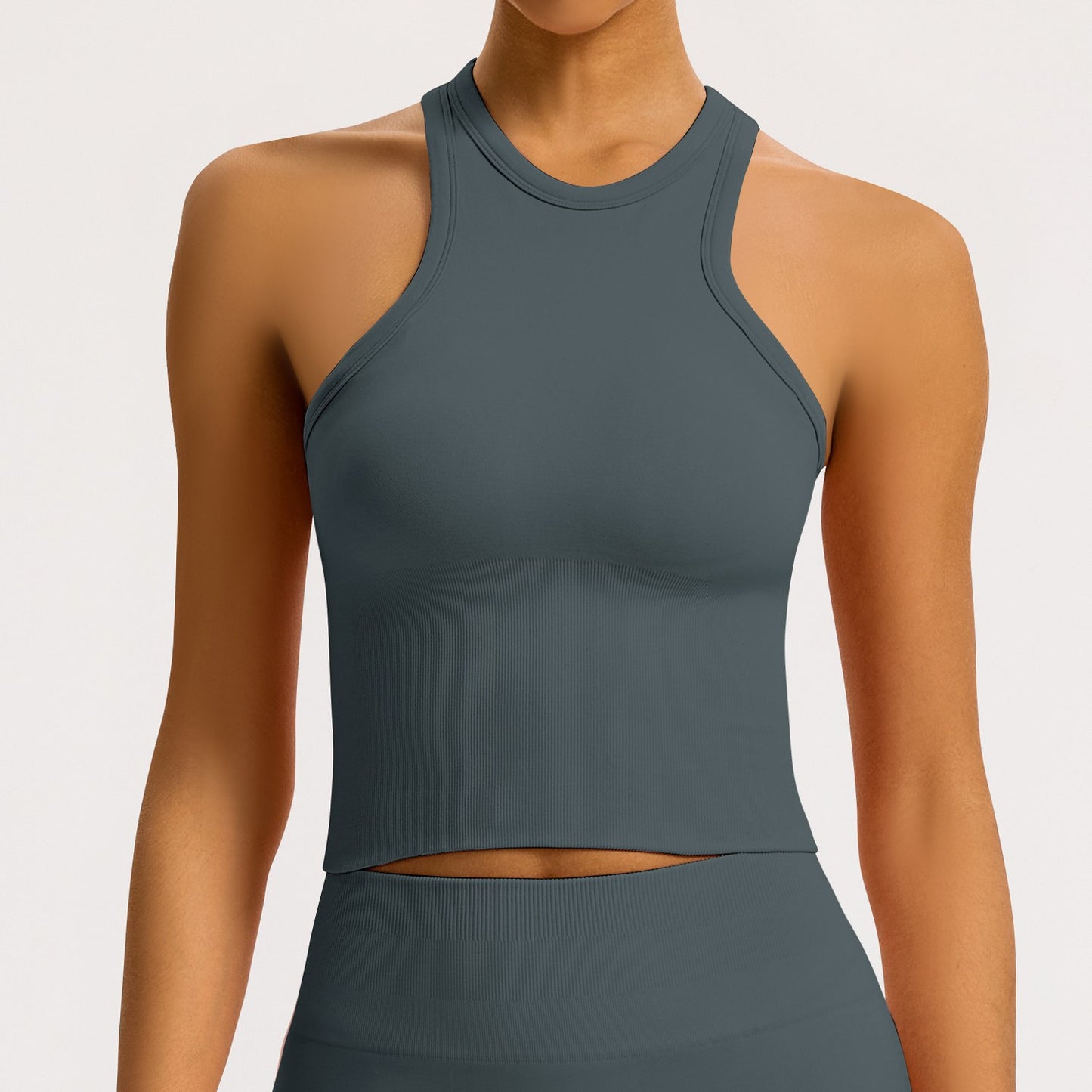 Canotta halter seamless a coste Sculptline, colore Grigio Scuro