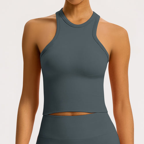 Canotta halter seamless a coste Sculptline, colore Grigio Scuro