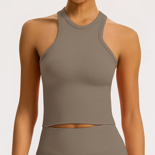 Canotta halter seamless a coste Sculptline, colore Kaki
