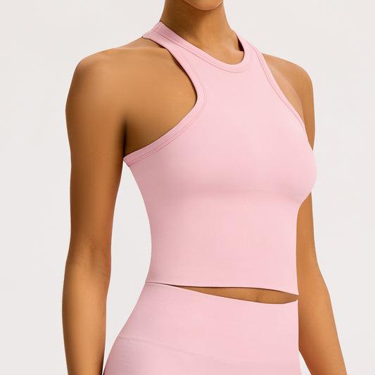 Canotta halter seamless a coste Sculptline, colore Rosa Pesca