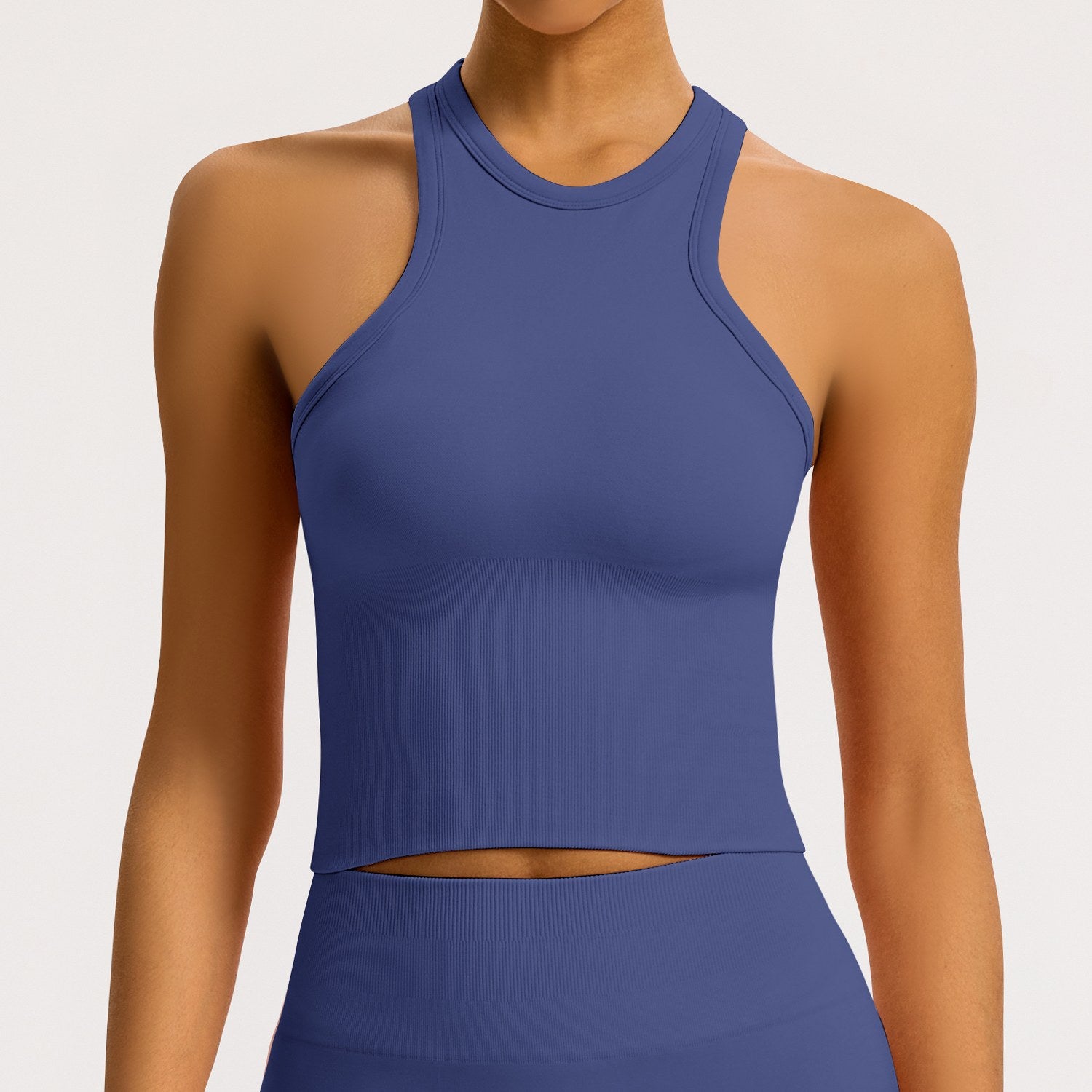 Canotta halter seamless a coste Sculptline, colore Pervinca