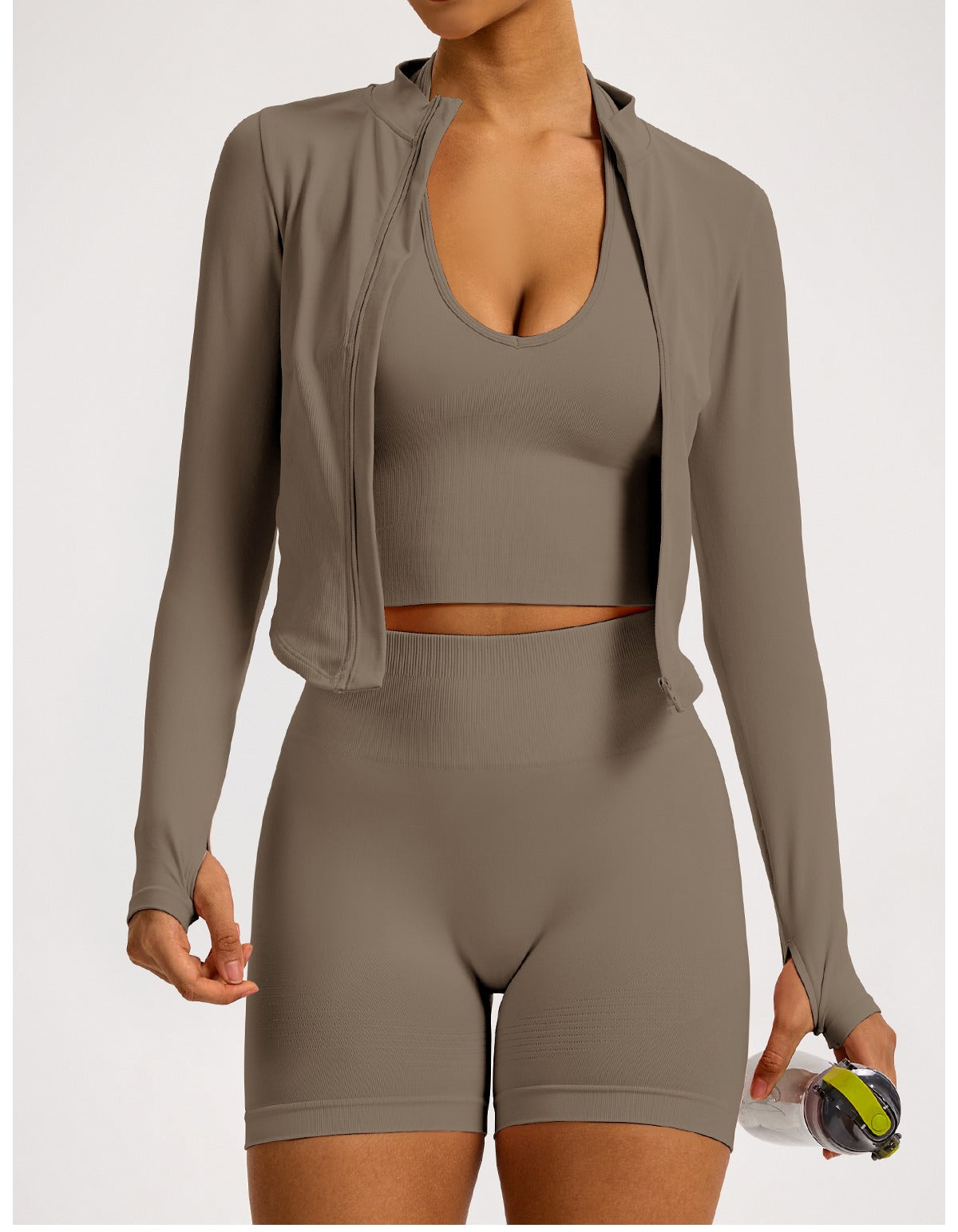 Giacca Zip Sculptline™ Costa — Kaki, indossato (1)