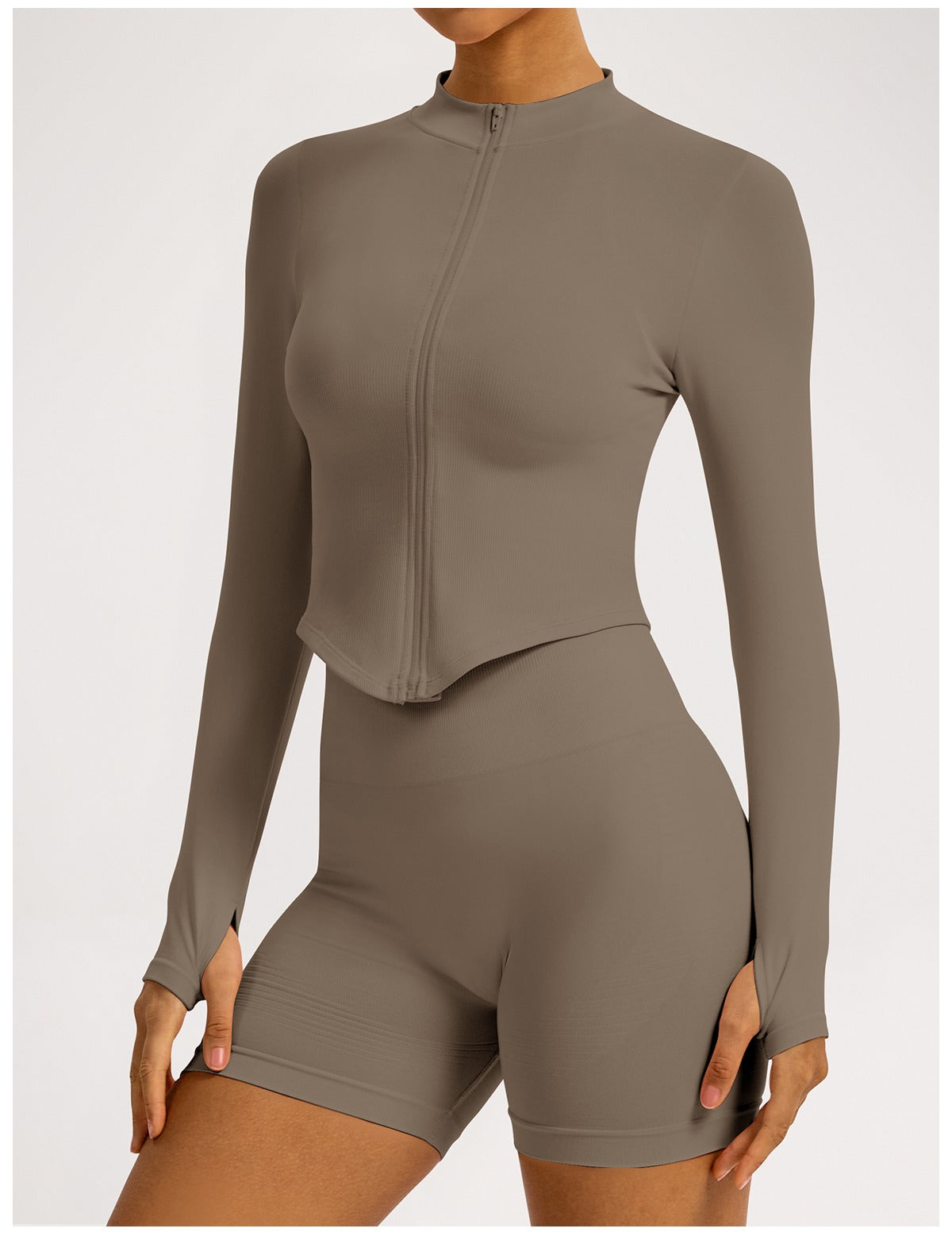 Giacca Zip Sculptline™ Costa — Kaki, indossato (3)