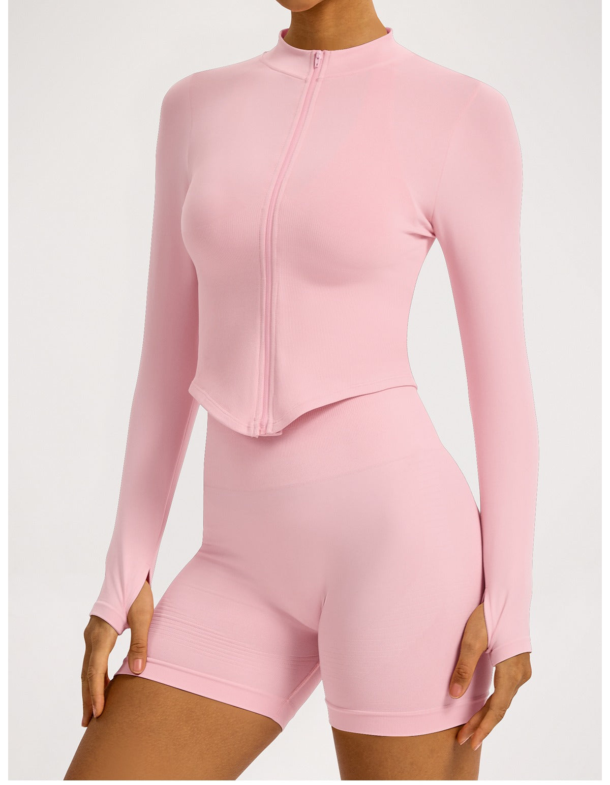 Giacca Zip Sculptline™ Costa — Rosa Pesca, indossato (1)