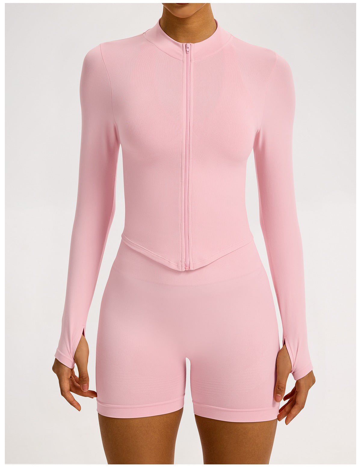 Giacca Zip Sculptline™ Costa — Rosa Pesca, indossato (3)