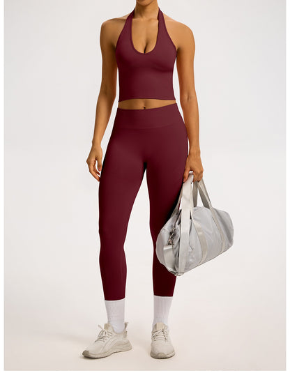 Leggings Sculptline™ Costa — Rosso Ciliegia, indossato (1)