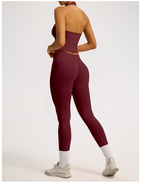 Leggings Sculptline™ Costa — Rosso Ciliegia, indossato (3)