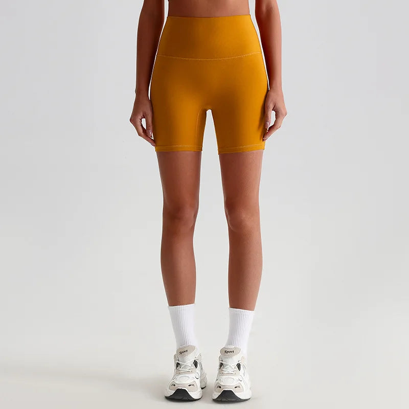 Pantaloncini Ciclista a Vita Alta in Tessuto Elasticizzato - Senape