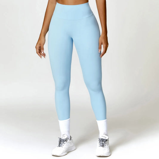 Leggings Vita Alta con Fondoschiena Arricciato - Azzurro Cielo