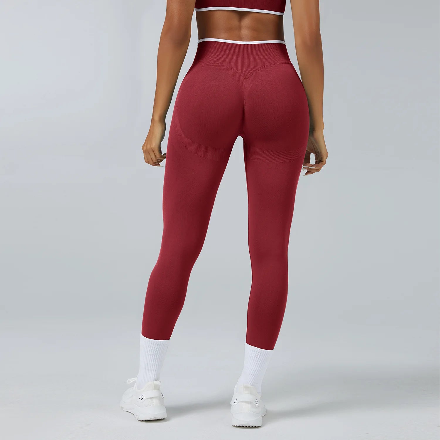 Leggings Vita Alta Senza Cuciture con Effetto Push Up e Bordo a Contrasto - Rosso