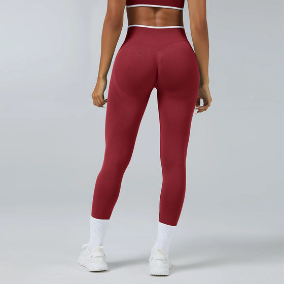 Seamless High-Waisted Leggings with Push-Up Effect and Contrast Trim