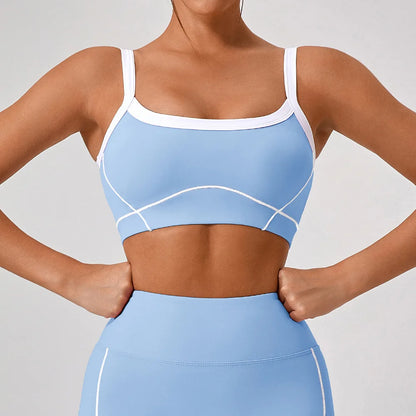 Reggiseno Sportivo con Spalline Sottili e Cuciture a Contrasto - Azzurro
