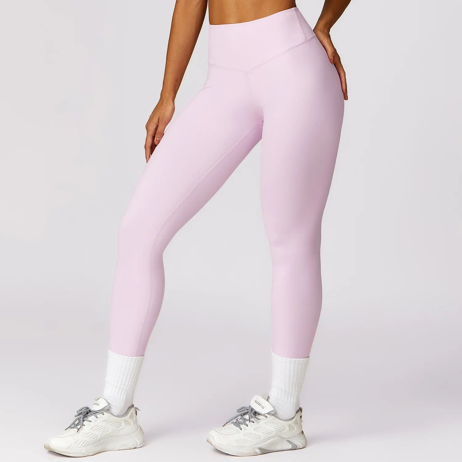 Leggings a Vita Alta con Cucitura a V Lunghezza 7/8 - Rosa Confetto