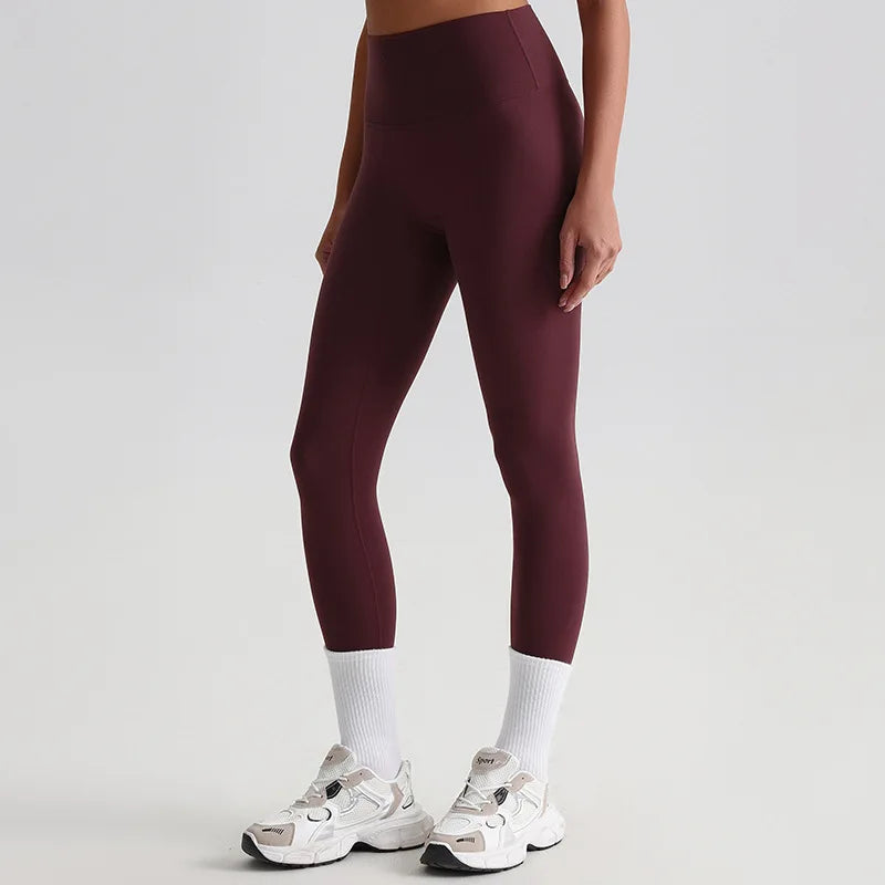Leggings a Vita Alta con Cucitura a V sul Retro - Bordeaux