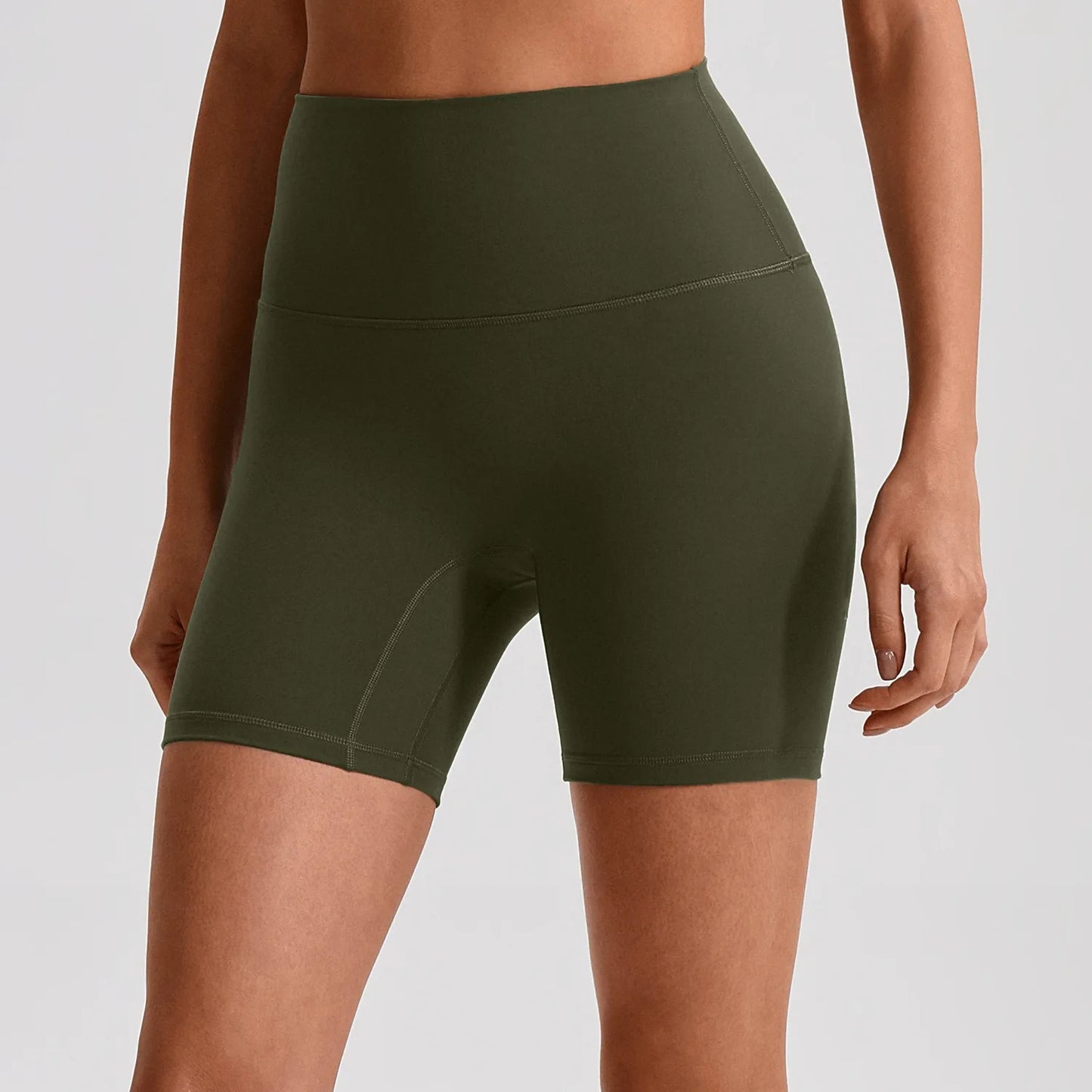 Pantaloncini Ciclista Vita Alta con Fascia Larga in Vita - Verde Militare