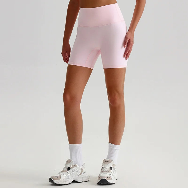 Pantaloncini Ciclista a Vita Alta in Tessuto Elasticizzato - Rosa Cipria