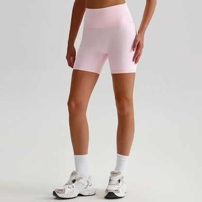 Pantaloncini Ciclista a Vita Alta in Tessuto Elasticizzato - Rosa Cipria