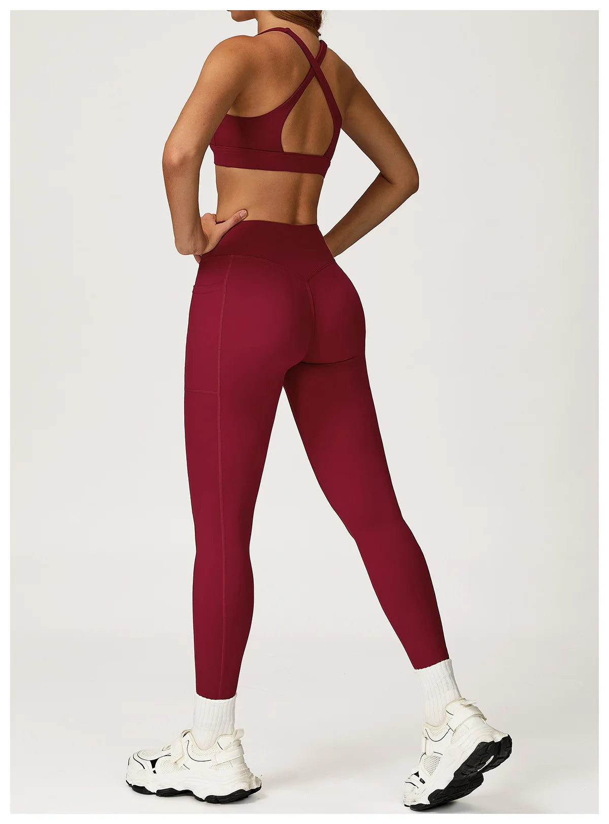 Leggings Vita Alta con Cucitura a V e Tasche Laterali