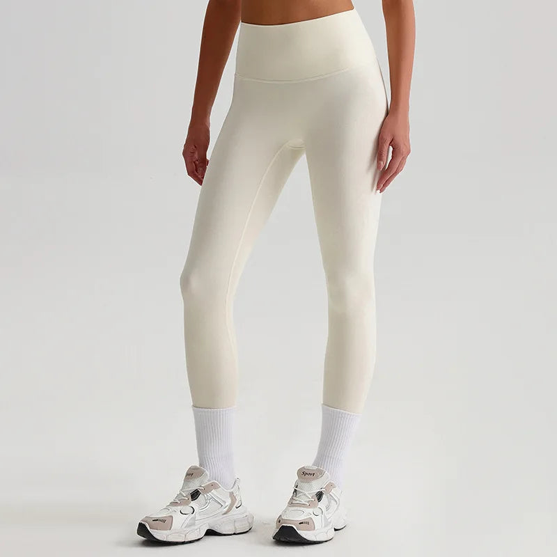 Leggings a Vita Alta con Cucitura a V sul Retro - Crema