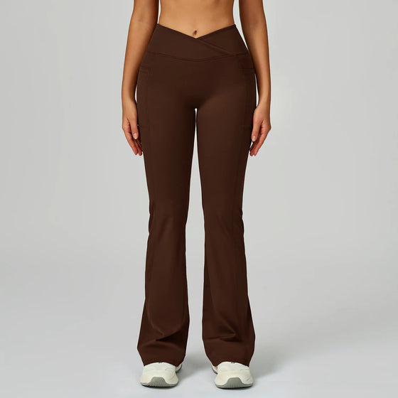 High-Waisted Flared Pants with V-Seam and Side Pockets