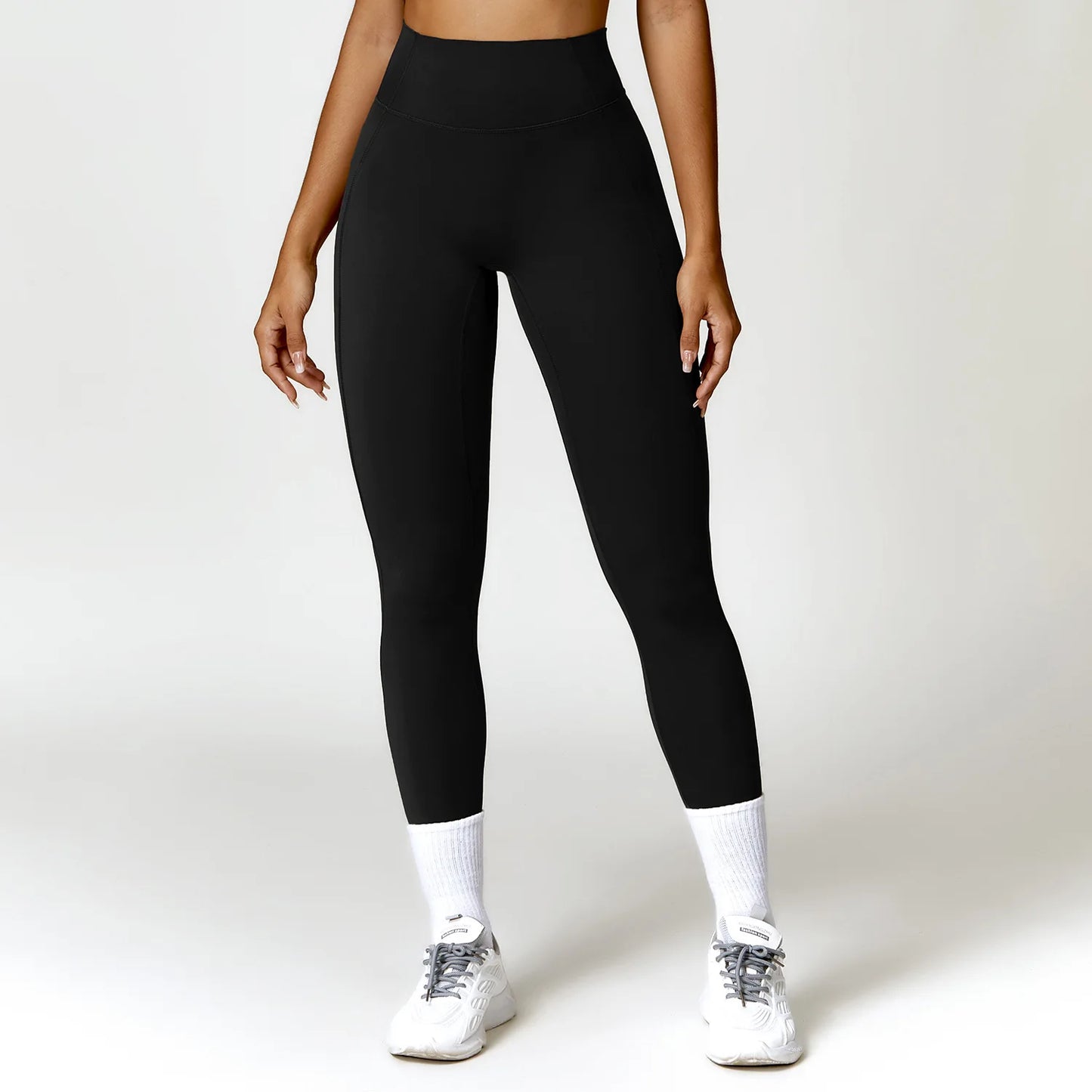 Leggings Vita Alta con Cucitura a V Posteriore - Nero
