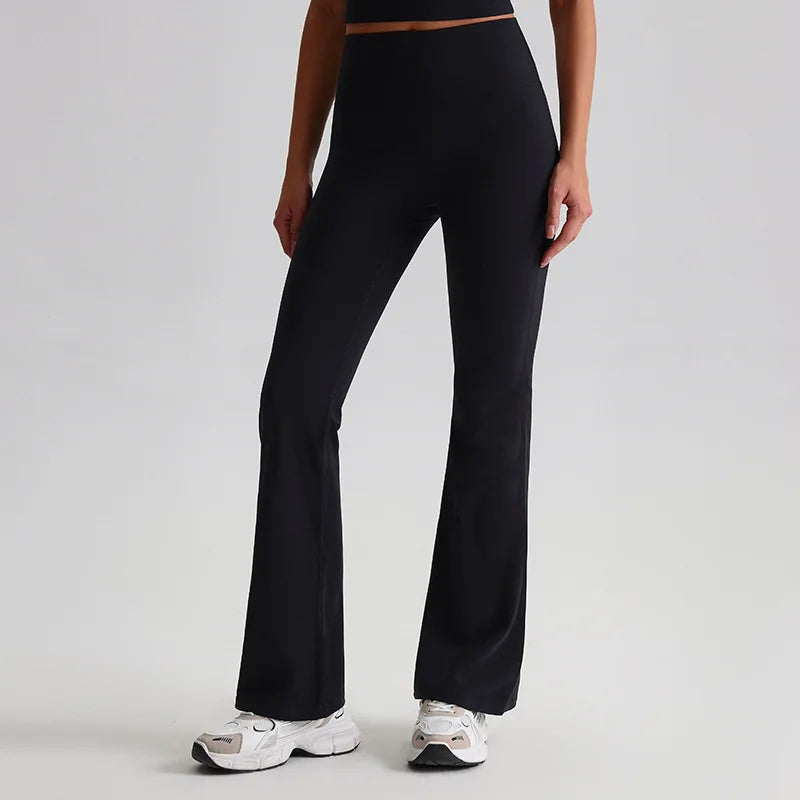 Pantaloni a Zampa Vita Alta con Cucitura a V Posteriore - Nero