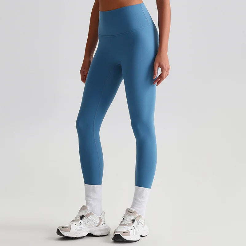 Leggings a Vita Alta con Cucitura a V sul Retro - Blu Denim