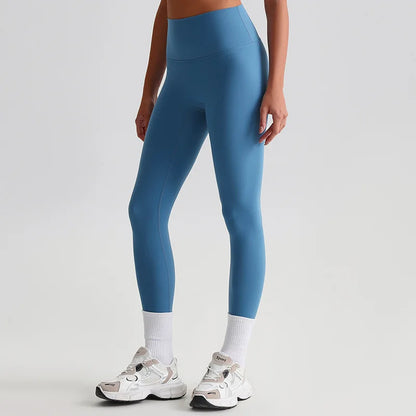 Leggings a Vita Alta con Cucitura a V sul Retro - Blu Denim