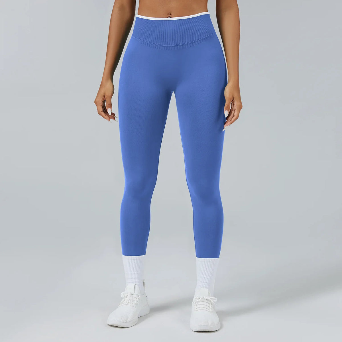 Set Coordinato Reggiseno Sportivo e Leggings Vita Alta Senza Cuciture Blu, leggings