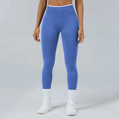 Set Coordinato Reggiseno Sportivo e Leggings Vita Alta Senza Cuciture Blu, leggings