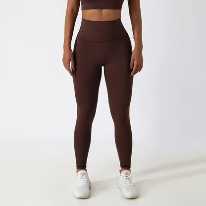 Leggings Vita Alta con Cintura a V sul Retro e Cavallo Sagomato - Marrone Cioccolato