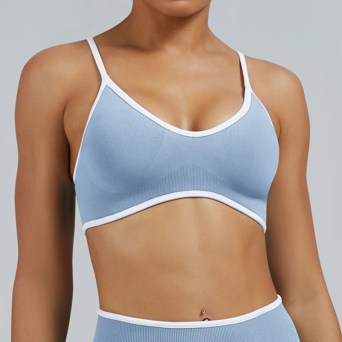 Set Coordinato Reggiseno Sportivo e Leggings Vita Alta Senza Cuciture Azzurro
