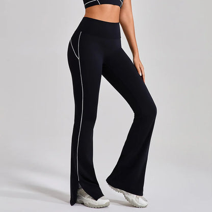 Pantalone a Zampa a Vita Alta con Spacco sul Fondo - Nero
