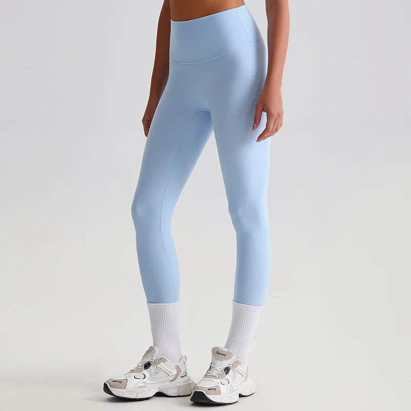 Leggings a Vita Alta con Cucitura a V sul Retro - Azzurro