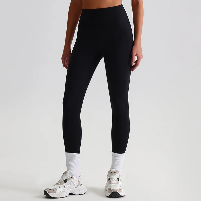 Leggings a Vita Alta con Cucitura a V sul Retro - Nero