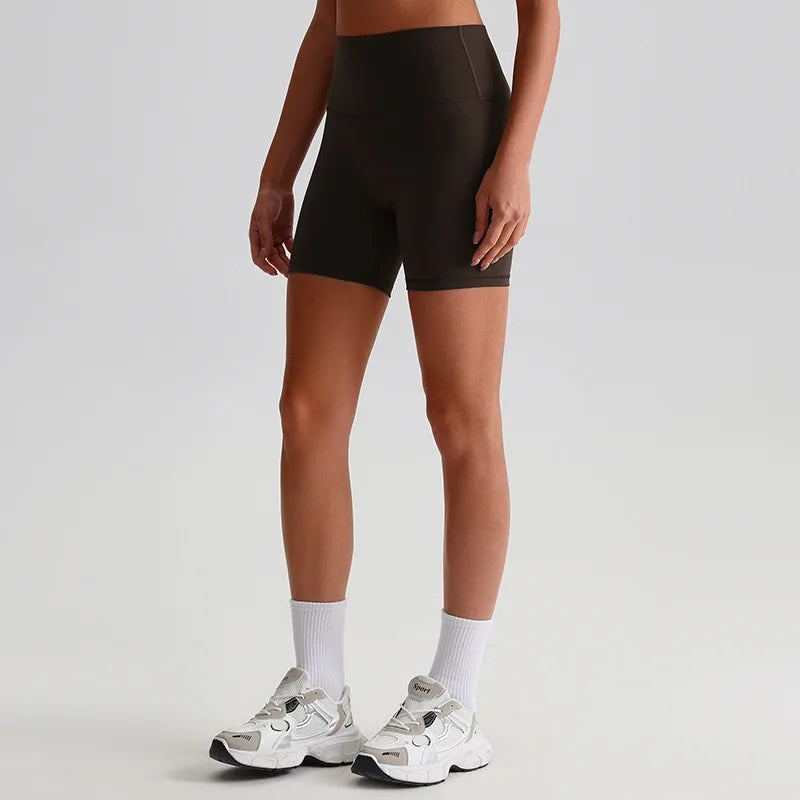 Pantaloncini Ciclista a Vita Alta in Tessuto Elasticizzato - Marrone Cioccolato