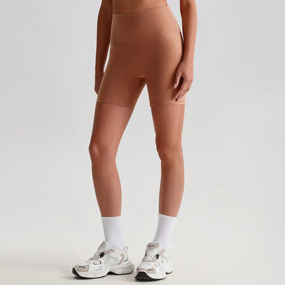 Pantaloncini Ciclista a Vita Alta in Tessuto Elasticizzato - Cammello