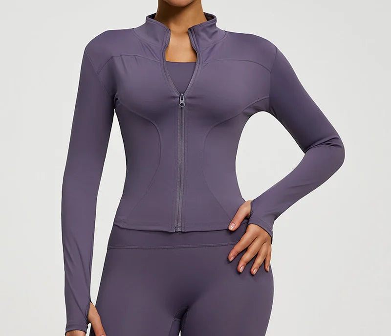 Giacca Sportiva Zip Integrale a Collo Alto con Fori per il Pollice - Viola Polvere