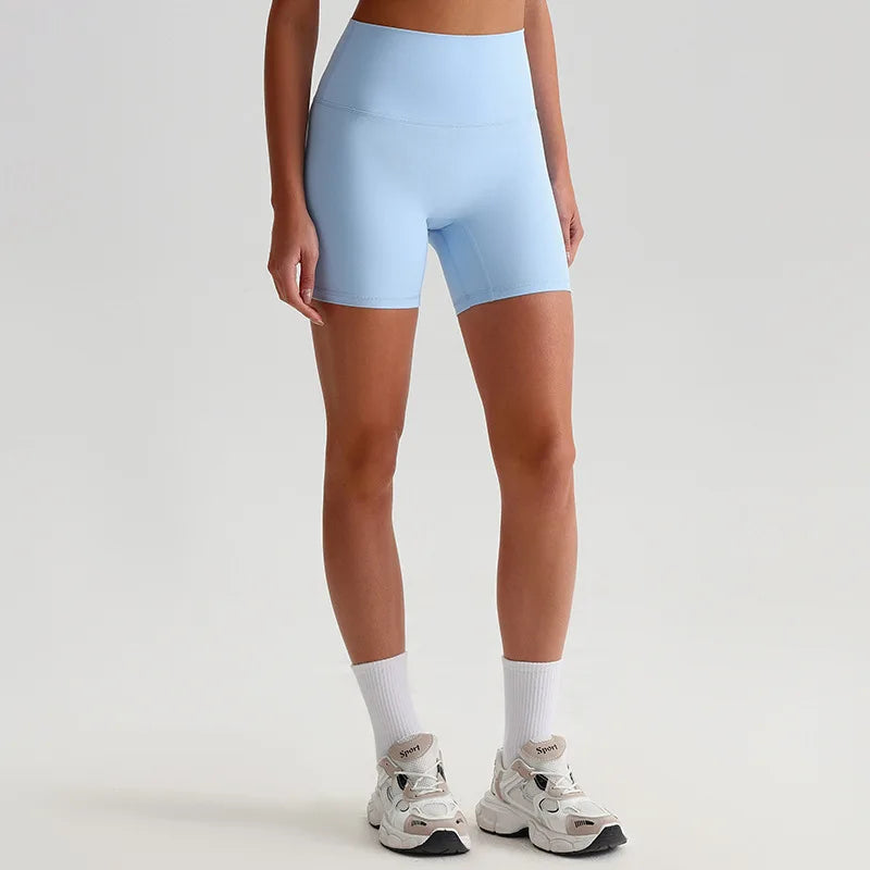 Pantaloncini Ciclista a Vita Alta in Tessuto Elasticizzato - Azzurro