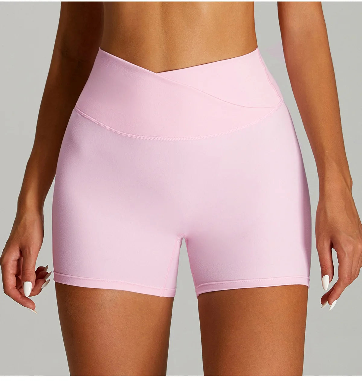 Short Sportivo a Vita Alta con Cintura a V Incrociata - Rosa Confetto
