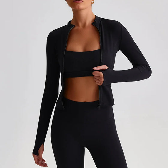 Cropped Sports Jacket with Full Zip and Thumbholes