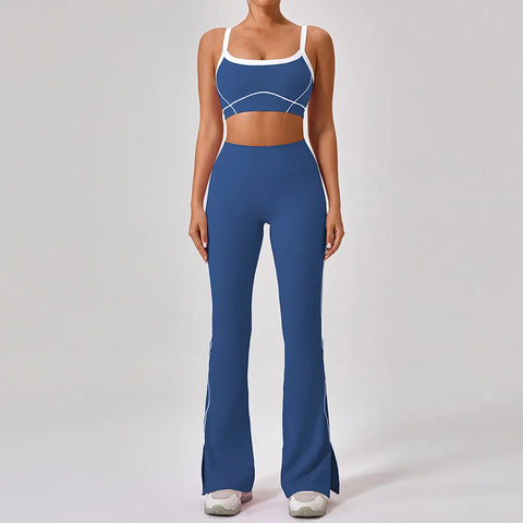 Completo Sportivo Reggiseno e Pantalone a Zampa con Cuciture a Contrasto