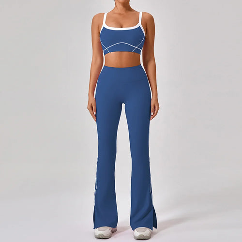 Completo Sportivo Reggiseno e Pantalone a Zampa con Cuciture a Contrasto