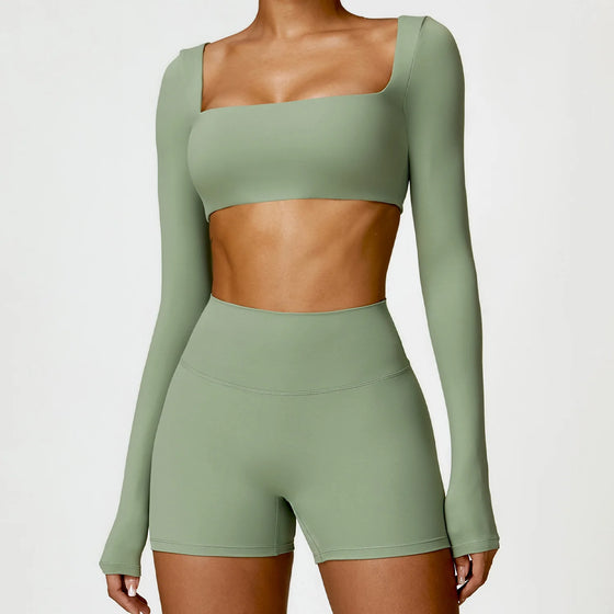 Long-Sleeve Crop Top with Square Neckline and Thumbhole