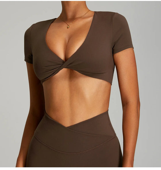 Short-Sleeve Crop Top with Front Knot and Open Back