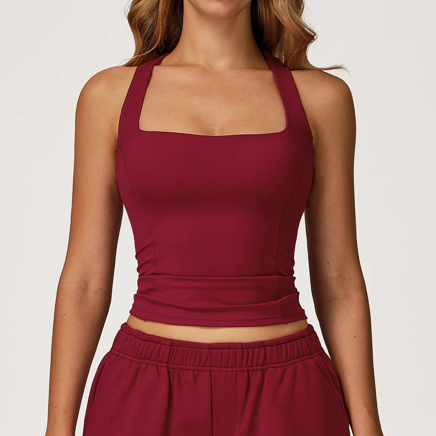 Canotta Sagomata con Scollo Quadrato e Schiena Racerback - Bordeaux