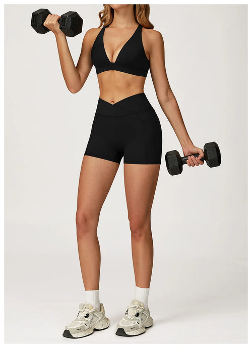 Set Sportivo Reggiseno e Pantaloncini Vita Alta